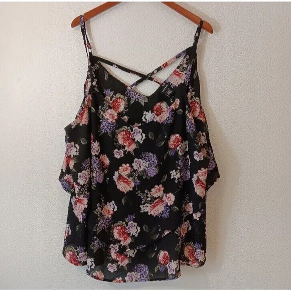 torrid Tops - TORRID 4 Women's Orange Teal Floral Layered Crisscross Cami Chiffon Tank 4X Plus